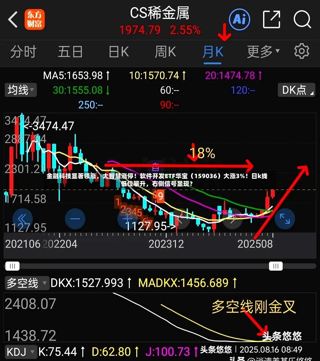 金融科技显著领涨，大智慧涨停！软件开发ETF华宝（159036）大涨3%！日k线低位攀升	，右侧信号显现？-第3张图片