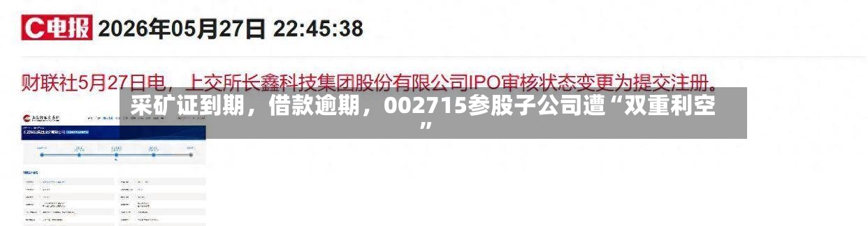 采矿证到期，借款逾期，002715参股子公司遭“双重利空”-第2张图片