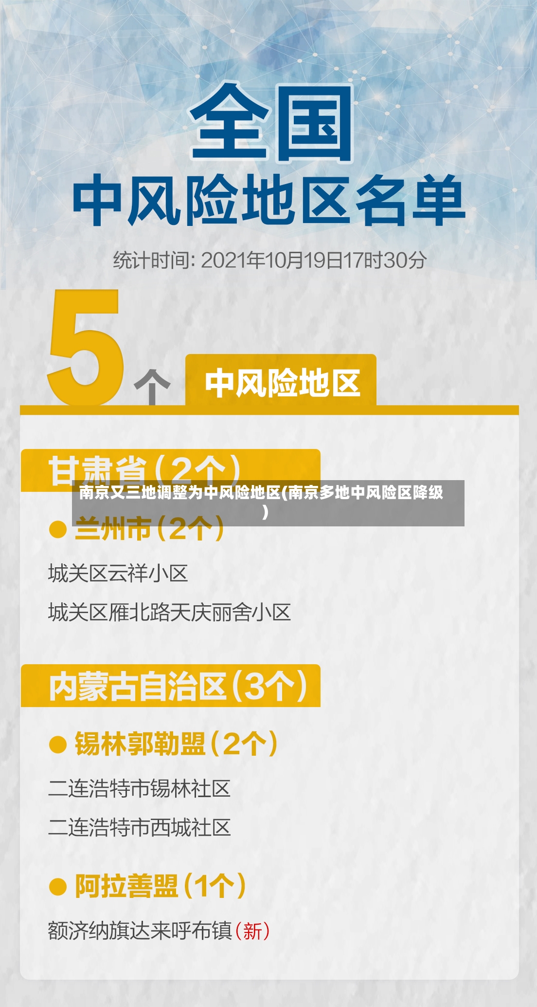 南京又三地调整为中风险地区(南京多地中风险区降级)