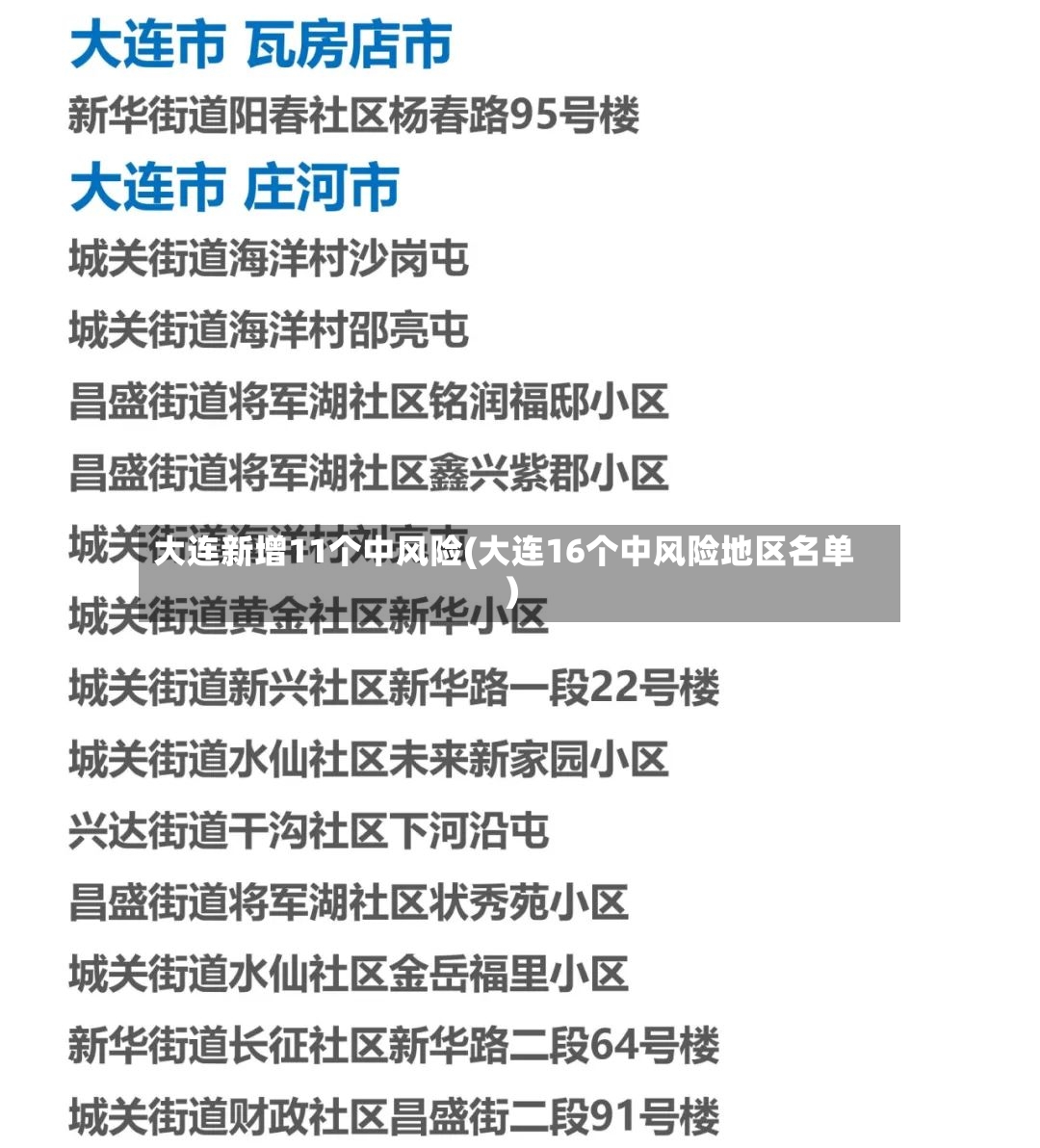 大连新增11个中风险(大连16个中风险地区名单)