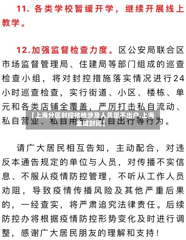 【上海分区封控核检涉及人员足不出户,上海 全域封闭】