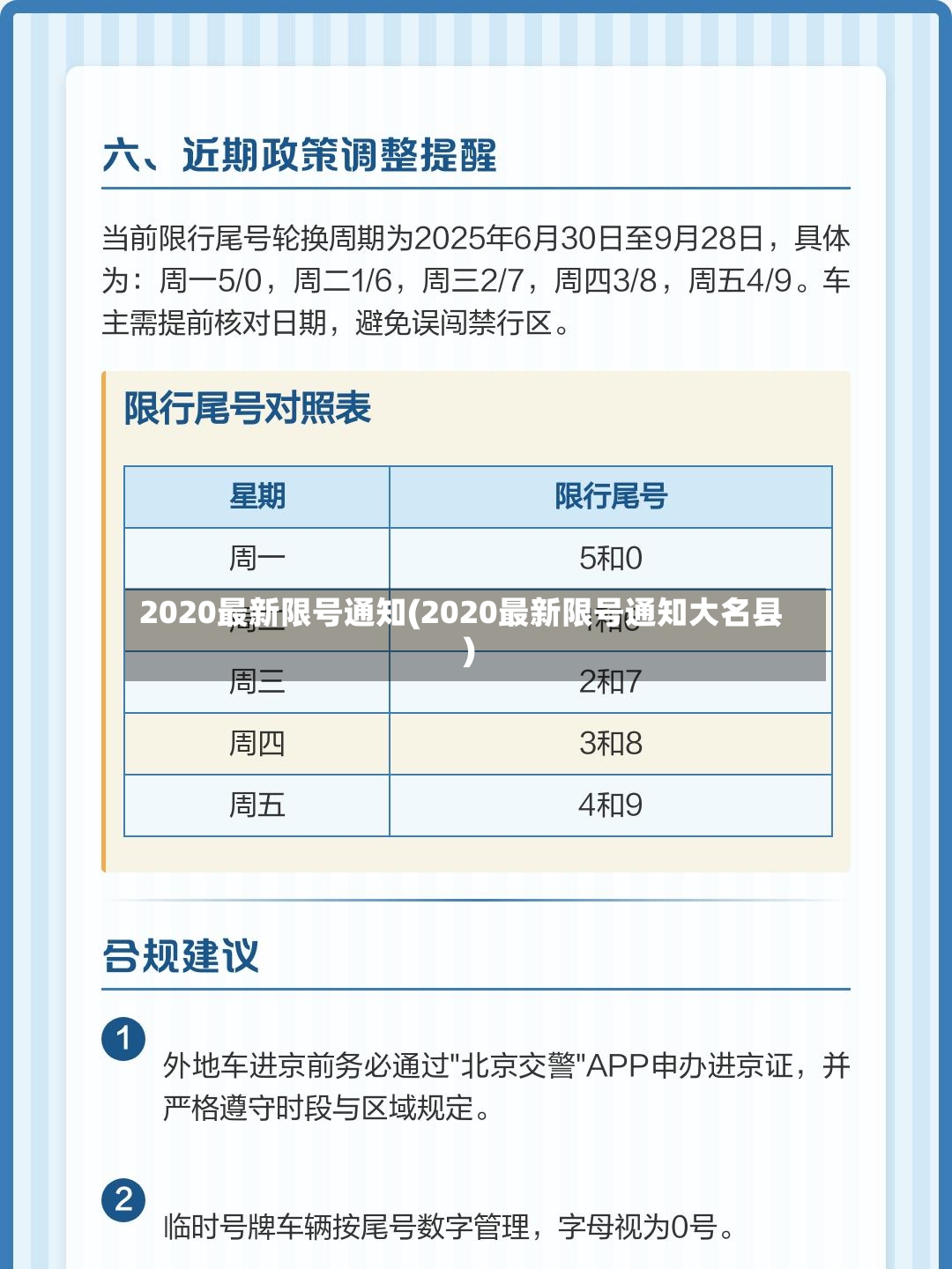 2020最新限号通知(2020最新限号通知大名县)