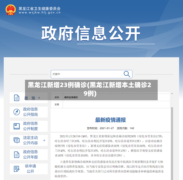 黑龙江新增23例确诊(黑龙江新增本土确诊29例)