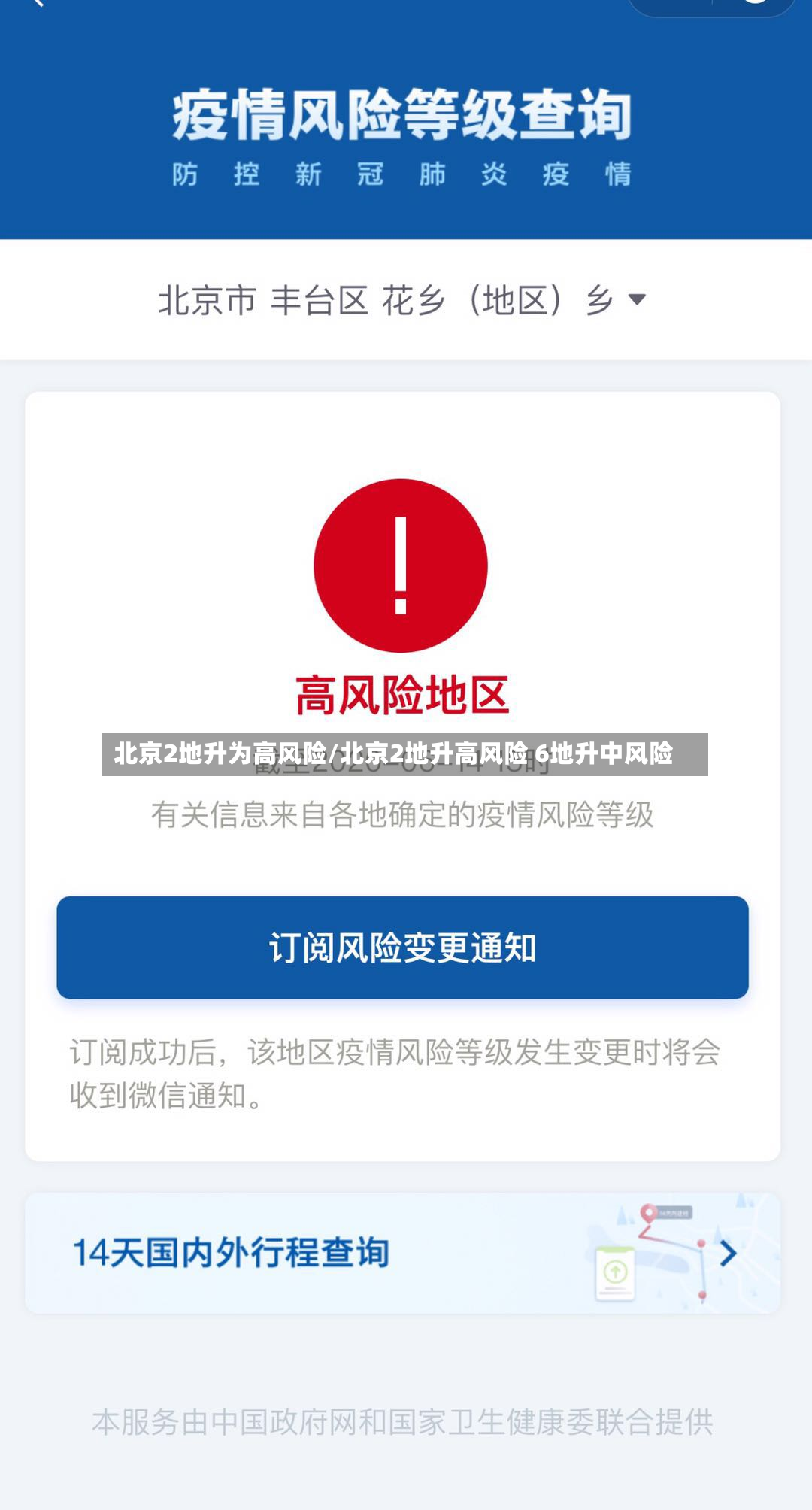 北京2地升为高风险/北京2地升高风险 6地升中风险